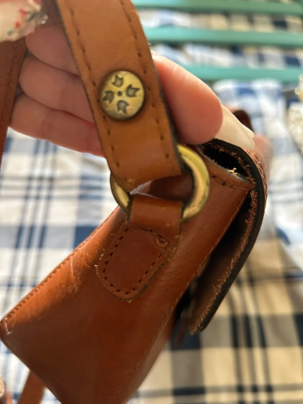 Patricia Nash Cognac Leather Crossbody with Signature Plaque - Picture 5 of 10